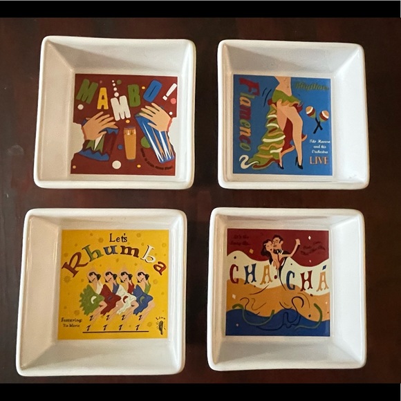 Vintage Set of 4 Latin dances Pottery Bran serving dishes Latin dances graphics. - Picture 3 of 13